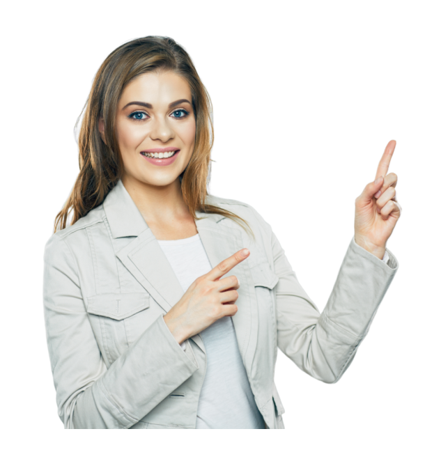 Beautiful women pointing to SEO content writing services