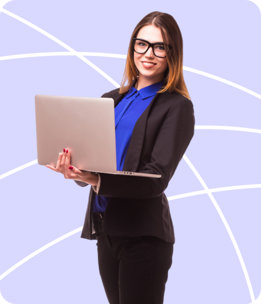 photo of a woman holding a laptop