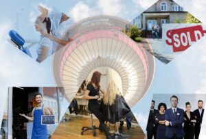 collage of various different services being performed with the Calgary tower in the background.