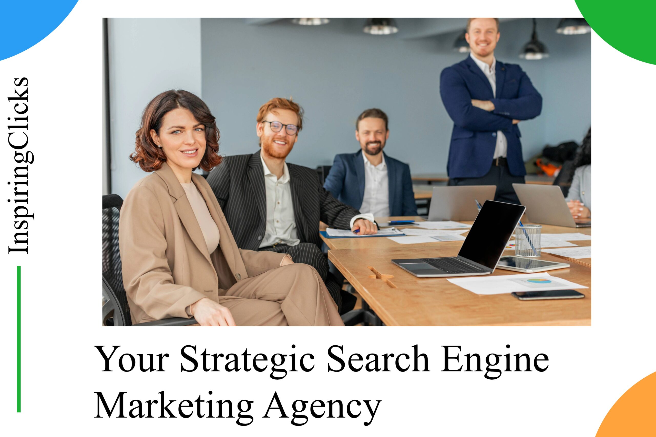 Team photo with the words 'Your Strategic Search Engine Marketing Agency' overlay.