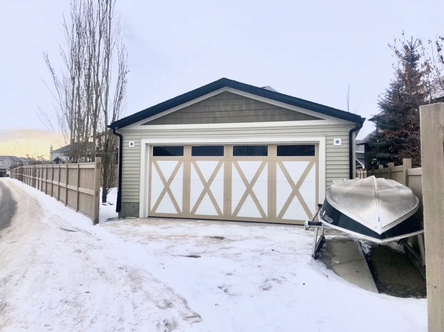 Completed Calgary garage in winter time by Alliance Renovations