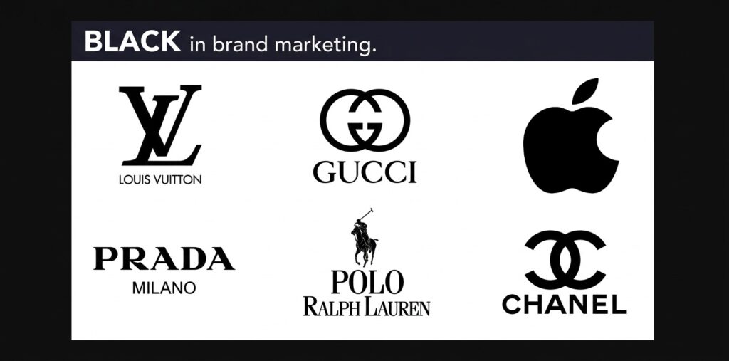 Companies that use black in brand marketing such as Prada, Apple, and Gucci
