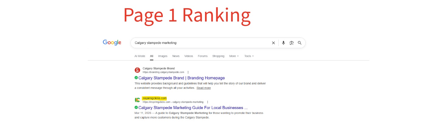 InspiringClicks page 1 ranking Calgary Stampede marketing