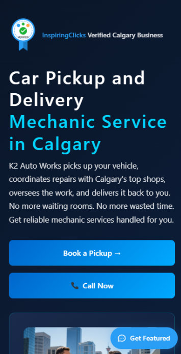 K2 Auto Works promotional page created by InspiringClicks for a Calgary auto repair and mechanic service