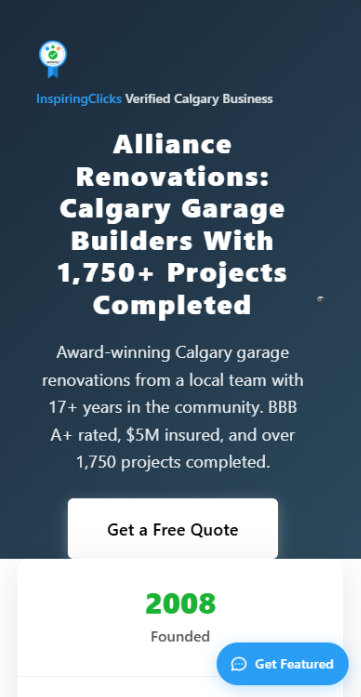 Alliance Renovations promotional page created by InspiringClicks for a Calgary general contractor and construction company