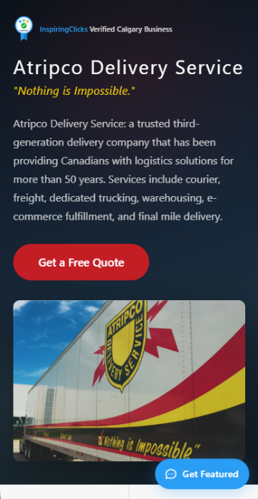 Atripco Delivery Service promotional page created by InspiringClicks for a Calgary transportation and warehousing company