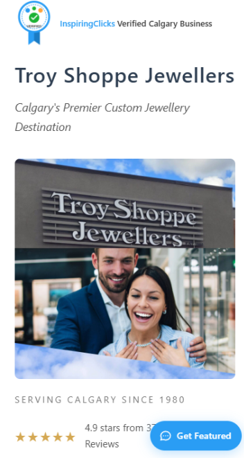 Troy Shoppe Jewellers promotional page created by InspiringClicks for a Calgary retail jewellery store