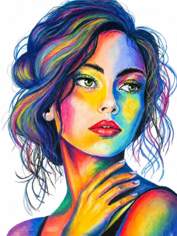 Colorstorm Muse by Olga Buzdalova (HelgaWildArt) — Oil Pastel Female Portrait
