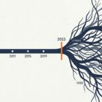 Illustrated timeline of SEO's evolution from 1998 to 2026, shown as a river that runs as a single calm channel through the early years